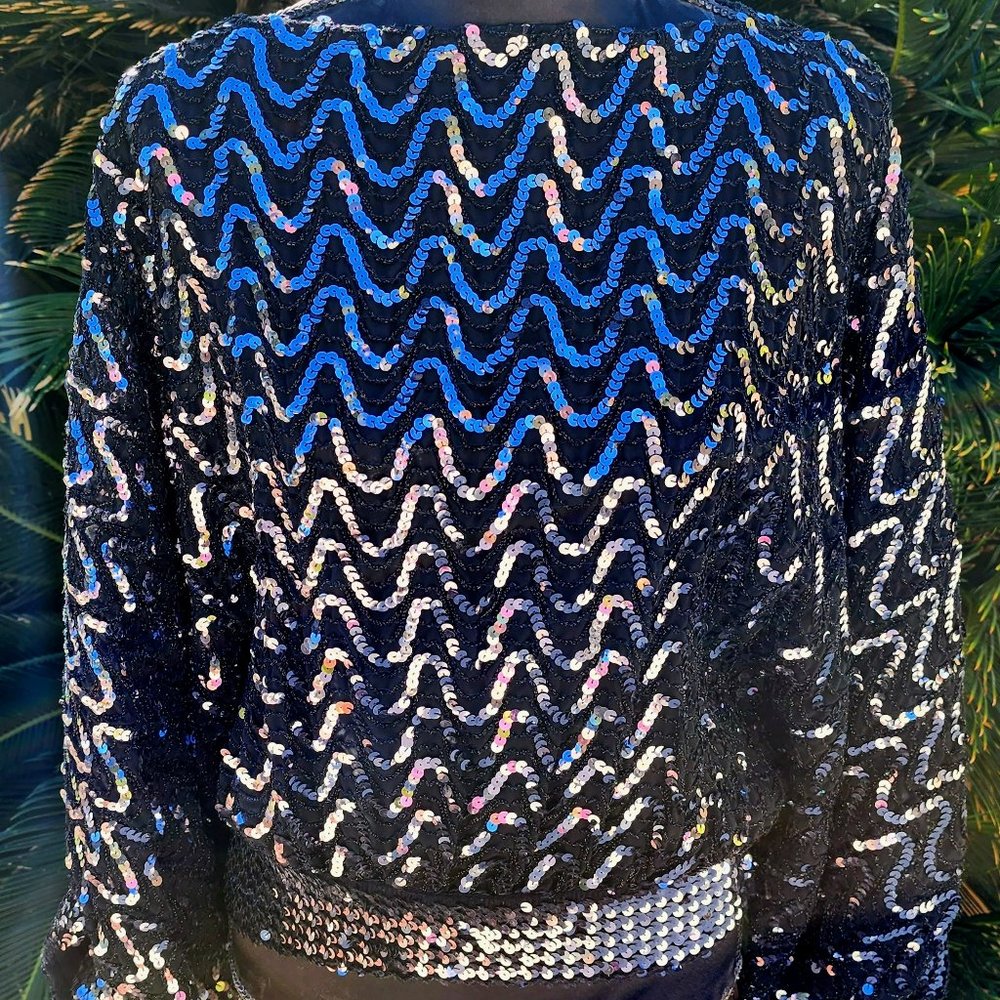 JEANETTE KASTENBERG 80's Blk Silver Sequin Blouse - Great Deal! - Picture 4 of 7